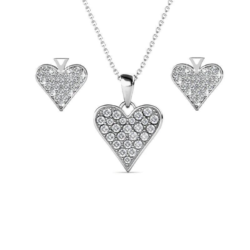 butterfly-shaped earrings -Cecilia 18k White Gold Heart Necklace and Stud Earrings Jewelry Set with Crystals