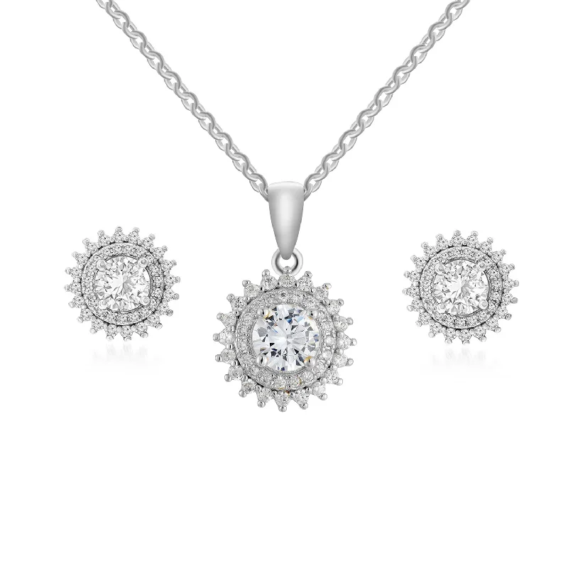 art deco diamond earrings -Cordelia 18k White Gold Necklace and Stud Earrings Jewelry Set with Crystals