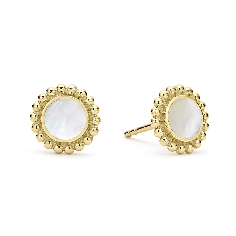 twisted hoop earrings -Covet Round Mother of Pearl Stud Earrings