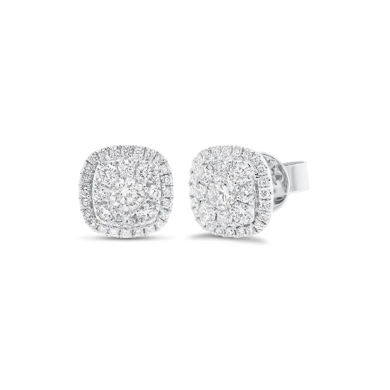 twisted hoop earrings -Diamond Halo Cushion Stud Earrings