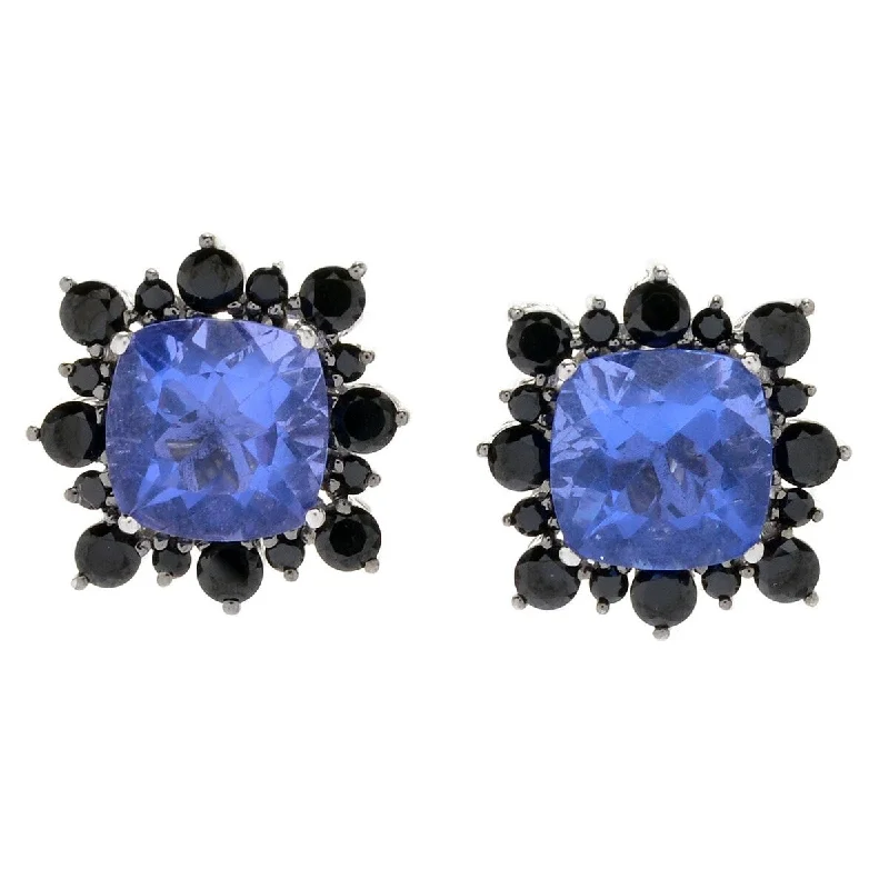 diamond drop earrings -Dallas Prince Designs Sterling Silver Cushion Gemstone & Black Spinel Stud Earrings