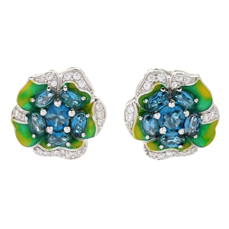 leather and silver earrings -Dallas Prince Sterling Silver Gemstone & Enamel Flower Stud Earrings. Collection: Garden Party