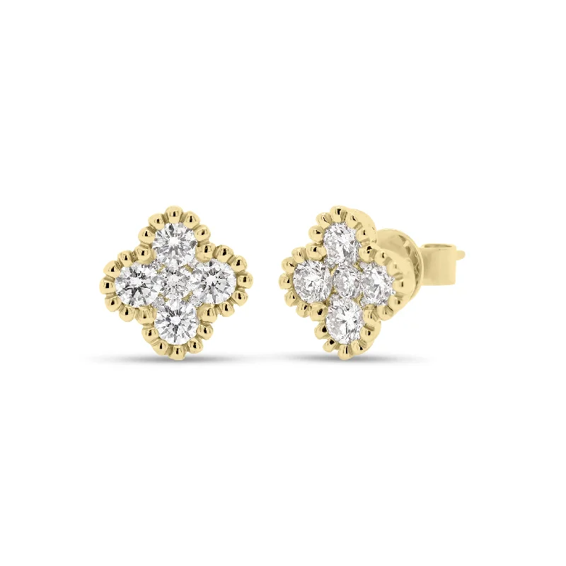 birthstone stud earrings -Diamond Clover Stud Earrings