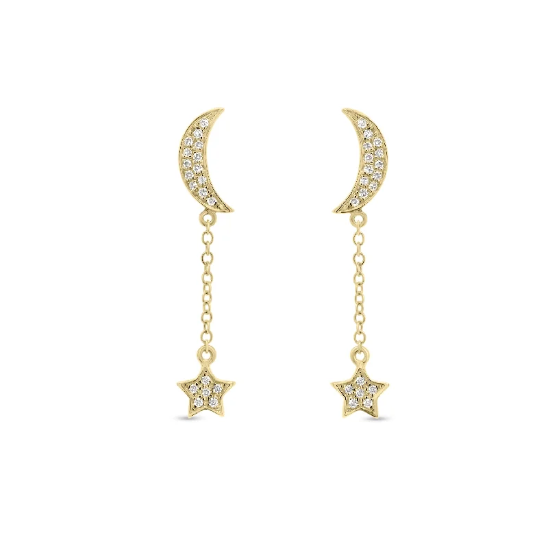 handmade beaded earrings -Diamond Crescent Moon & Star Dangle Earrings