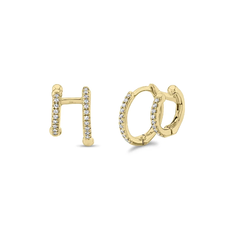 vintage gold leaf earrings -Diamond Double Huggie Earrings