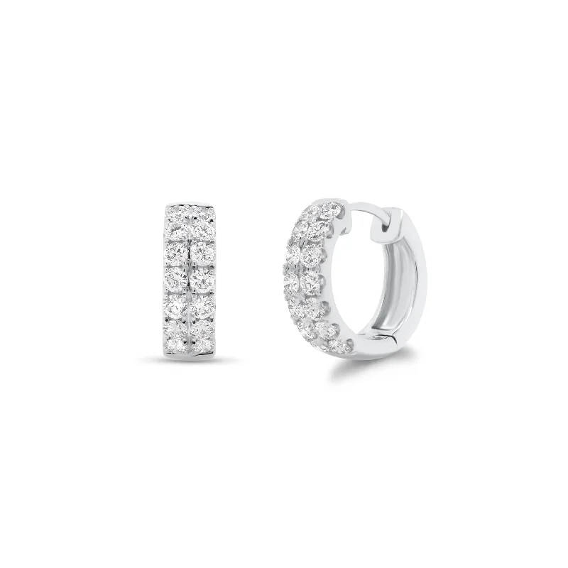 heart-shaped stud earrings -Large Diamond Double Row Huggie Earrings