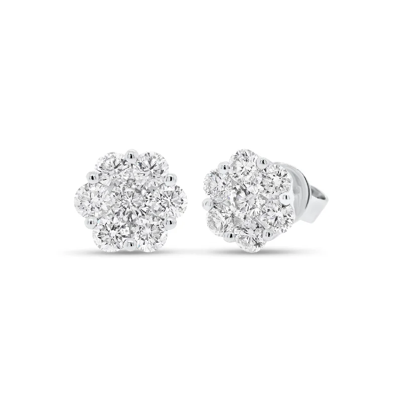 sterling silver hoop earrings -Diamond Flower Cluster Stud Earrings