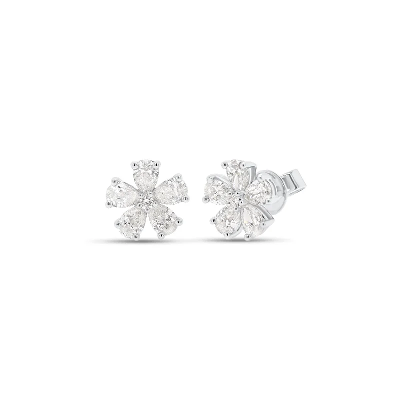 chic pearl drop earrings -Diamond Five-Petal Flower Stud Earrings