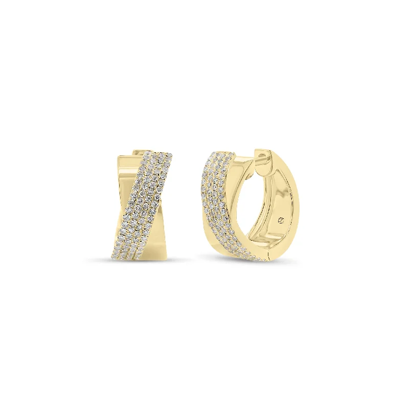 bold statement earrings -Diamond & Gold Crossover Huggie Earrings