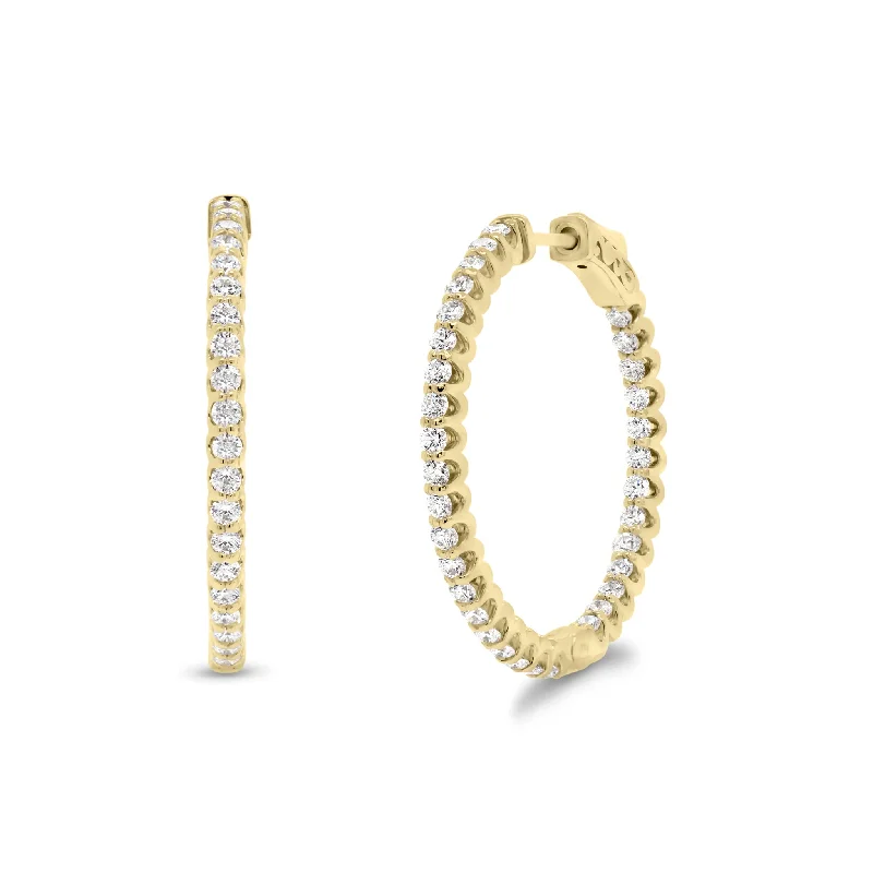 diamond ear climbers -Diamond Interior & Exterior Medium Hoop Earrings