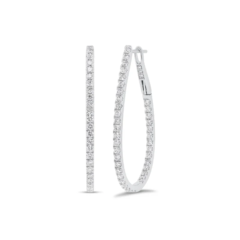 delicate gemstone drop earrings -Diamond Interior & Exterior Oval Hoop Earrings