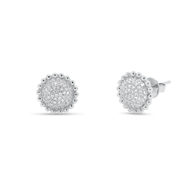 playful charm earrings -Diamond Layered Circle Stud Earrings with Beaded Gold