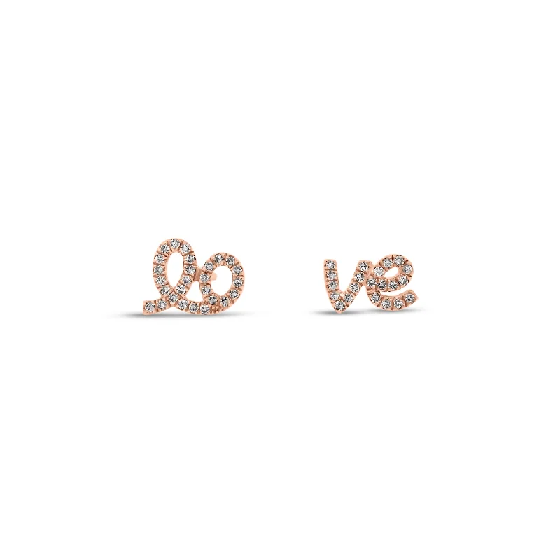 birthstone stud earrings -Diamond Love Script Stud Earrings