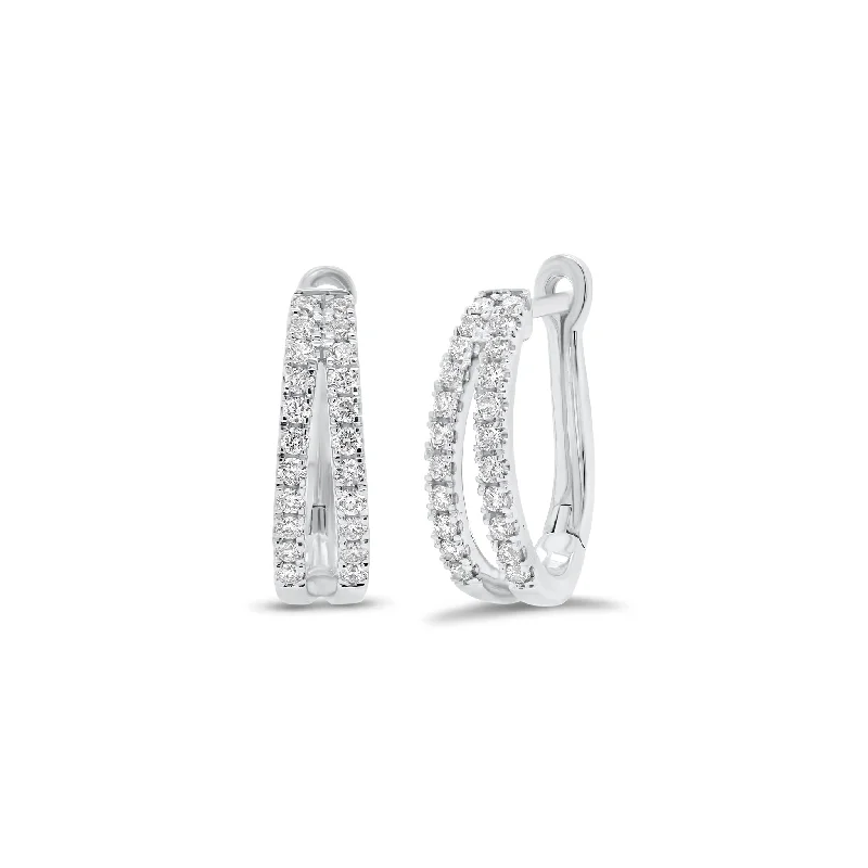 silver crescent moon earrings -Diamond Open Huggie Earrings