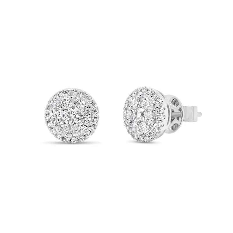 gold-plated stud earrings -Diamond Round Cluster Stud Earrings