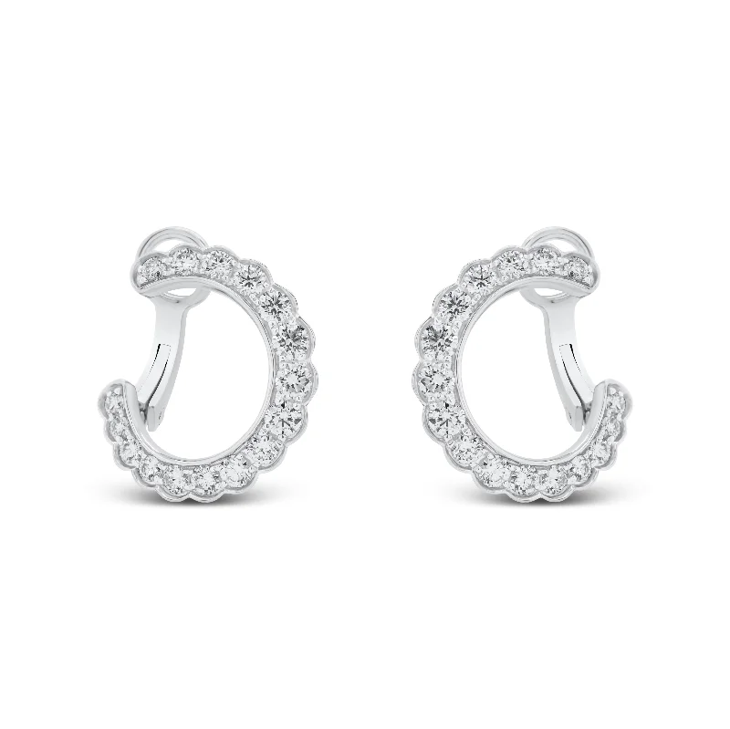 elegant crystal stud earrings -Diamond Scalloped Front-Facing Hoop Earrings