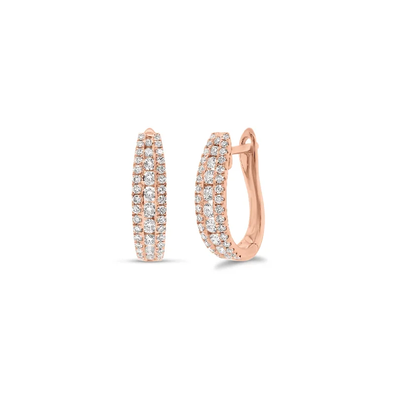 silver and gold combo earrings -Triple Row Channel-Set Center Small Diamond Huggie Earrings