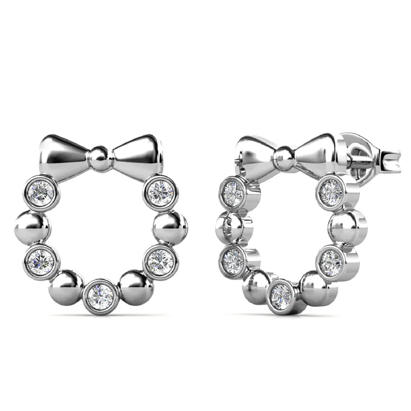 crystal chandelier earrings -Edith 18k White Gold Plated Silver Ribbon Stud Earrings with Swarovski Crystals