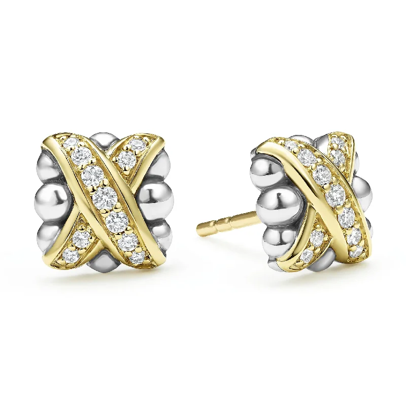 custom birthstone earrings -Embrace Two-Tone X Diamond Stud Earrings