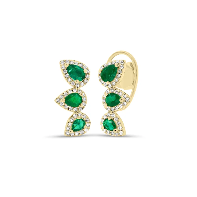 animal print earrings -Pear-Shaped Emerald & Diamond Crawler Earrings