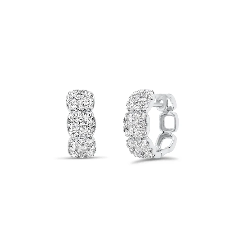 black diamond stud earrings -Halo Diamond Cushion Huggie Earrings