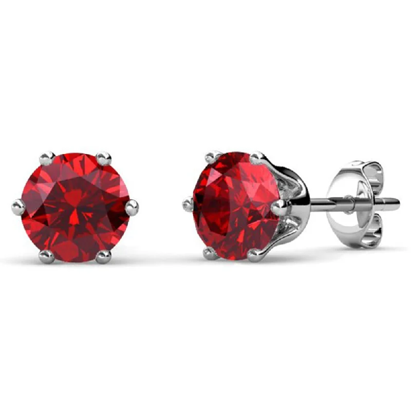 heart-shaped stud earrings -July Birthstone Ruby Earrings, 18k White Gold Plated Stud Earrings with 1CT Swarovski Crystal