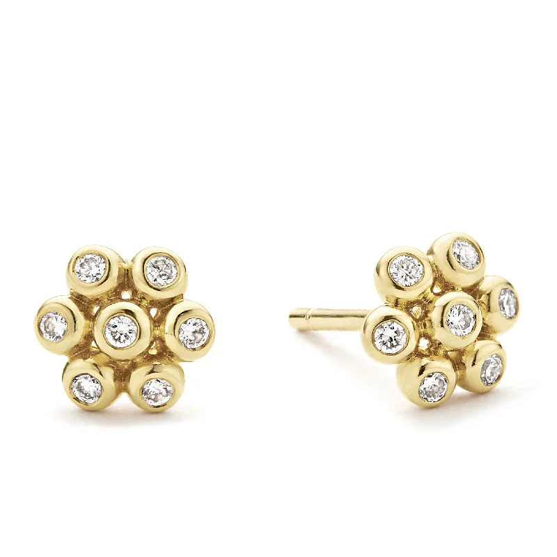 art deco diamond earrings -KSL 18K Gold Flower Diamond Stud Earrings