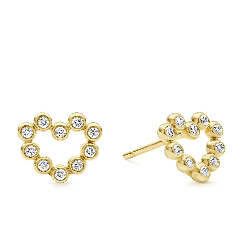 pearl dangling earrings -KSL 18K Gold Heart Diamond Stud Earrings