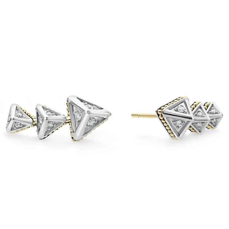 dangling gemstone earrings -KSL Pyramid Crawler Diamond Studs