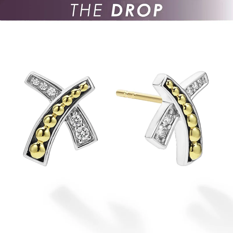 silver spiral earrings -KSL The Drop Two-Tone X Diamond Stud Earrings