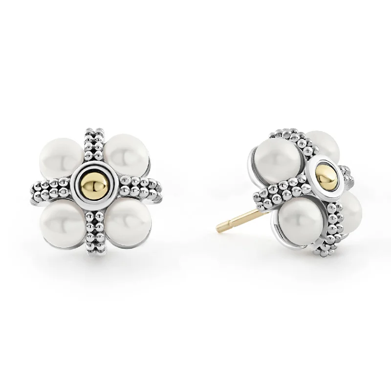 floral design stud earrings -Luna Caviar Pearl Stud Earrings