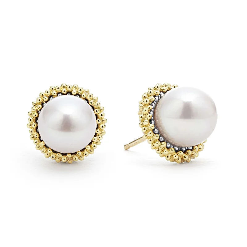 minimalist circle earrings -Luna 18K Gold Caviar Pearl Stud Earrings