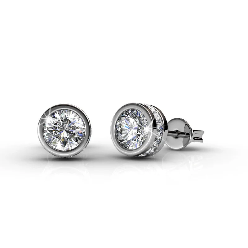 art deco diamond earrings -Mae 18k White Gold Plated Stud Earrings with Round Cut Swarovski Crystals