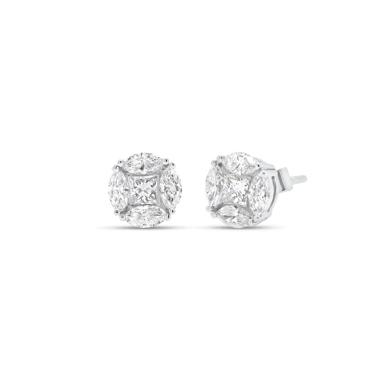 luxury pearl stud earrings -Marquise & Princess-Cut Diamond Stud Earrings