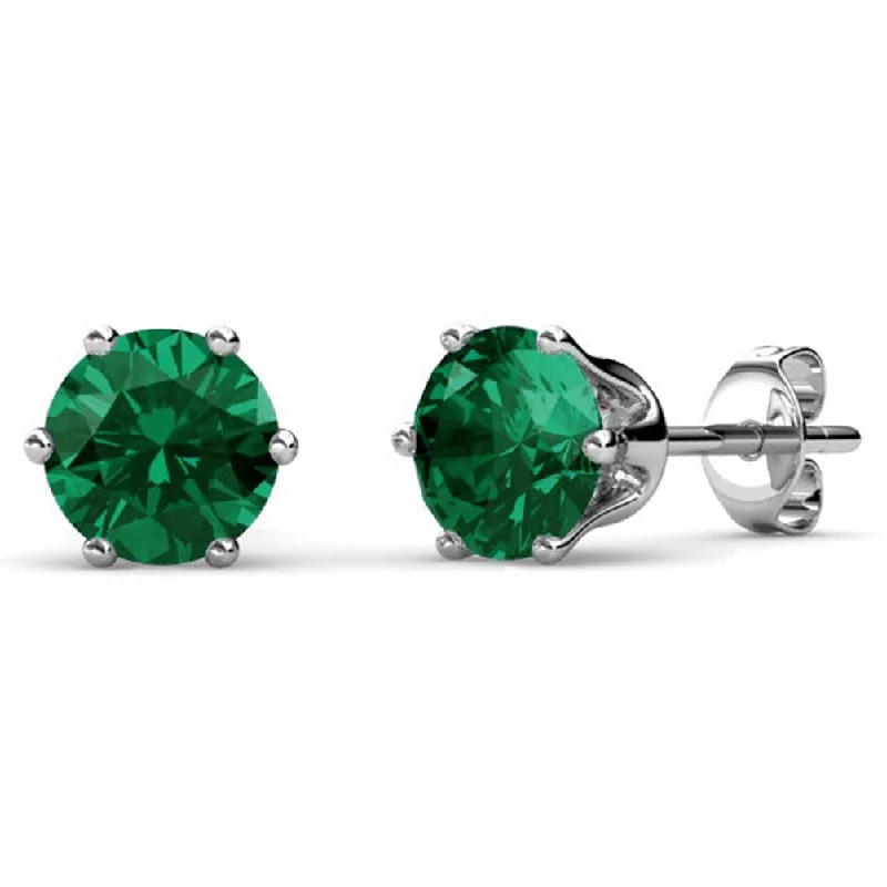 gold bar stud earrings -May Birthstone Emerald Earrings 18k White Gold Plated Stud Earrings with 1CT Swarovski Crystal