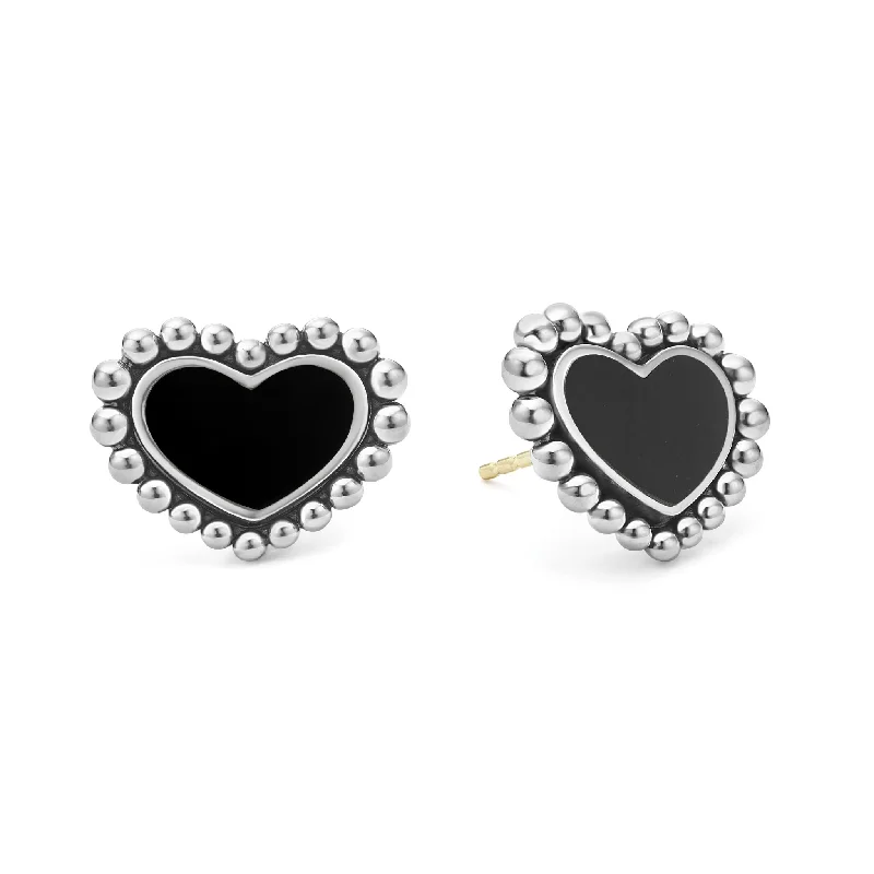 minimalist circle earrings -Maya Onyx Heart Stud Earrings