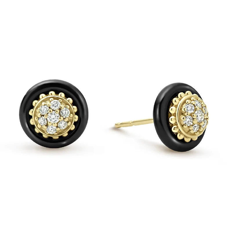 silver crescent moon earrings -Meridian 18K Gold and Black Ceramic Diamond Stud Earrings