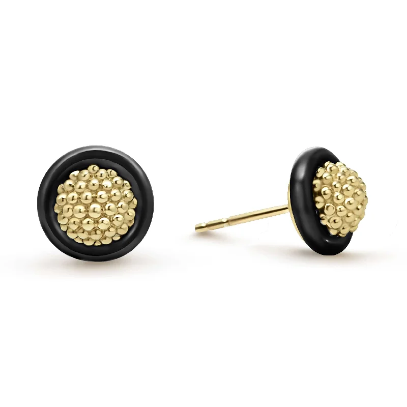 gemstone stud earrings -Meridian 18K Gold Caviar and Black Ceramic Stud Earrings