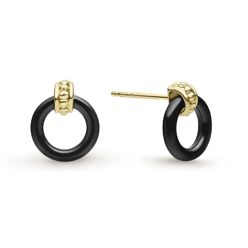 cubic zirconia hoop earrings -Meridian 18K Gold Black Ceramic Circle Stud Earrings