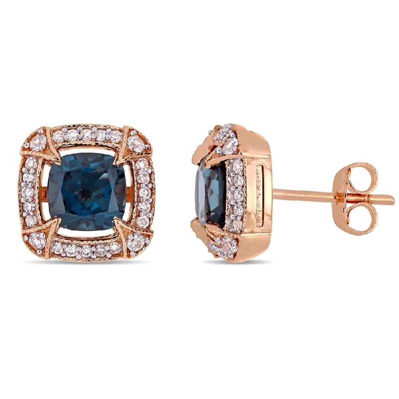 flower-shaped gold earrings -Miadora 10k Rose Gold London-Blue Topaz White Sapphire and 1/5ct TDW Diamond Stud Earrings