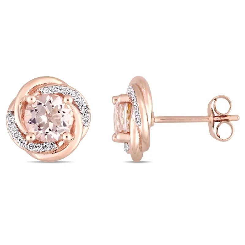 gold chain earrings -Miadora 10k Rose Gold Morganite 1/7ct TDW Diamond Swirl Halo Stud Earrings