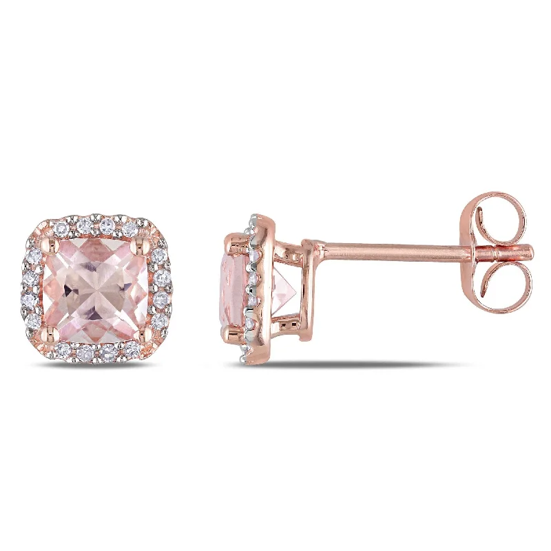 butterfly stud earrings -Miadora 10k Rose Gold Morganite and 1/10ct TDW Diamond Stud Earrings