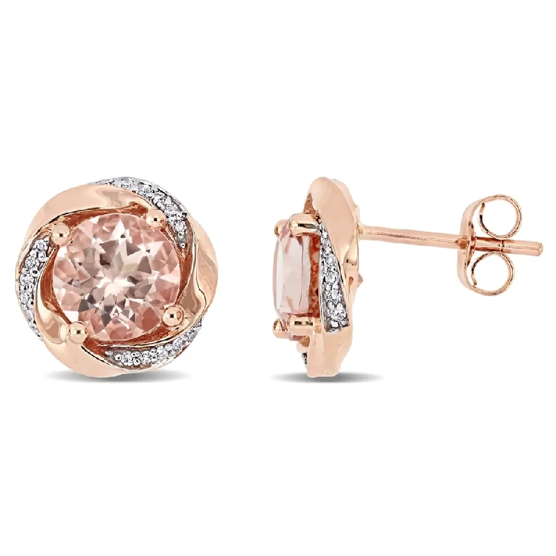 14k gold diamond earrings -Miadora 10k Rose Gold Morganite and 1/10ct TDW Diamond Swirl Halo Stud Earrings