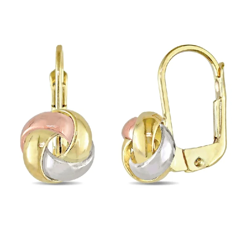 pearl and gold earrings -Miadora 10k Tri-Color Gold Love Knot Leverback Earrings