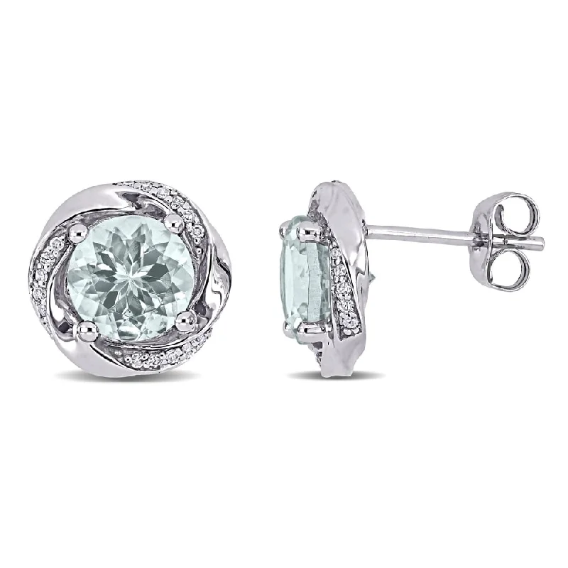 multi-layered drop earrings -Miadora 10k White Gold Aquamarine and 1/10ct TDW Diamond Swirl Halo Stud Earrings