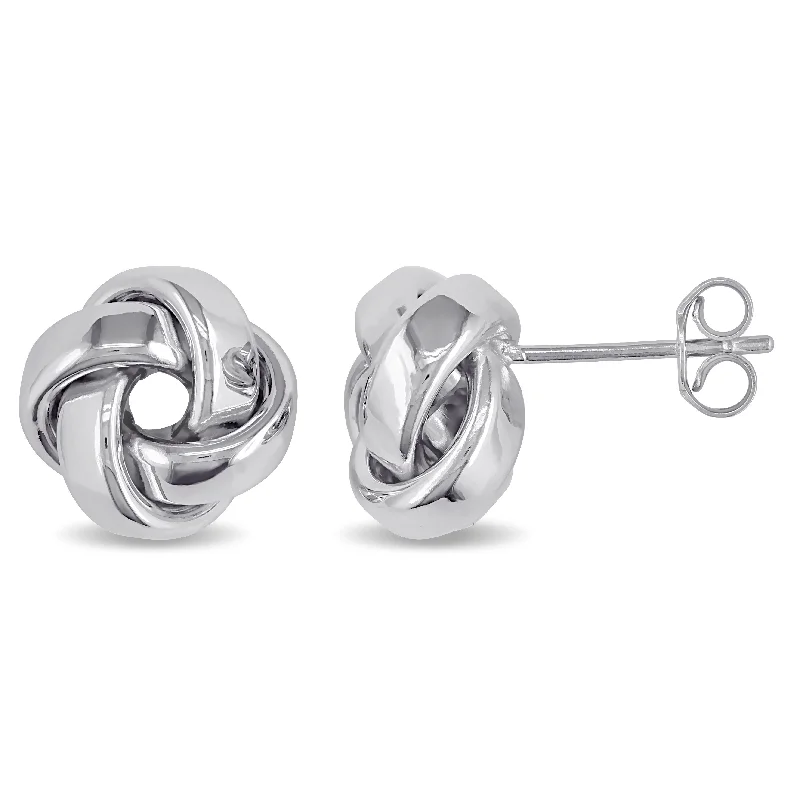 silver heart earrings -Miadora 10k White Gold Love Knot Earrings