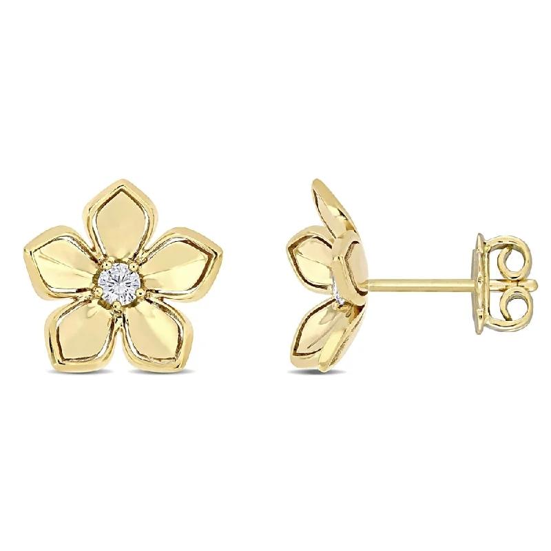 bohemian style earrings -Miadora 10k Yellow Gold 1/7ct TGW White Sapphire Flower Stud Earrings