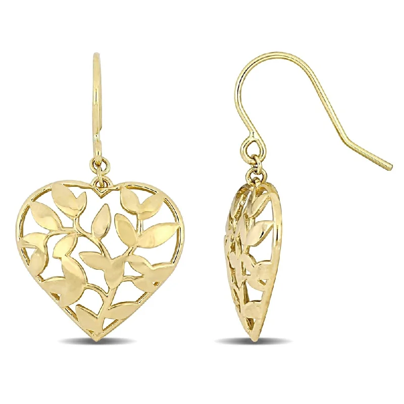 sapphire stud earrings -Miadora 10k Yellow Gold Heart and Leaf Hook Earrings