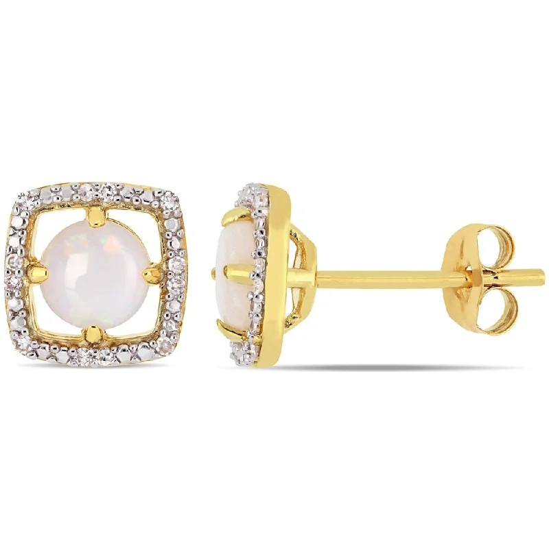 pearl dangling earrings -Miadora 10k Yellow Gold Opal and Diamond Floating Halo Stud Earrings