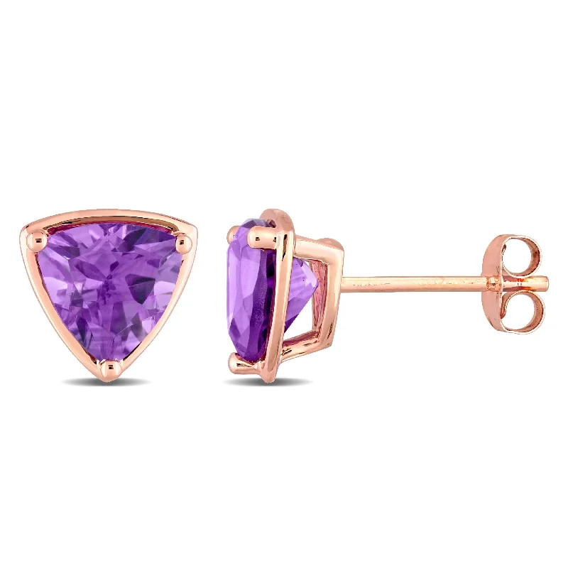 geometric shape earrings -Miadora 14k Rose Gold Amethyst Trilliant Stud Earrings